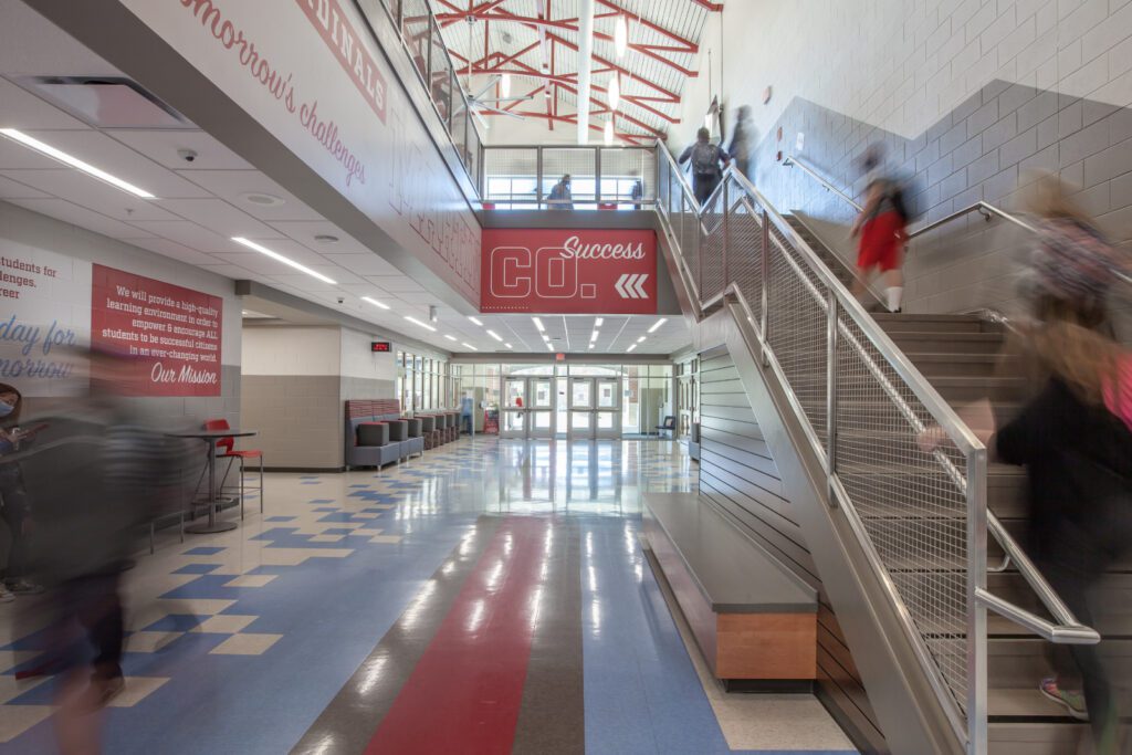 high school hallway and staircase